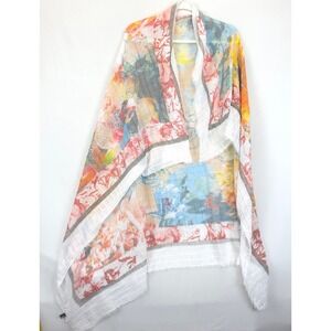 Shalimar A Floral Scarf Wrap Multi Water Color Cotton Women OS Art To Wear Boho